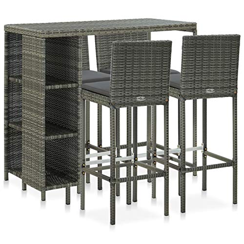 Tidyard Set da Bar da Giardino Esterno 5 pz in Polyrattan,Set Tavolo e Sedie da Bar Alti da Giardino in Rattan,Set Tavolo e 4 Sgabelli da Bar in Rattan per Esterno,Penisola da Gardino per Esterno