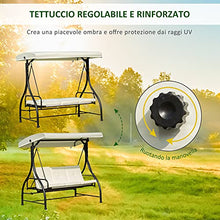 Outsunny Dondolo da Giardino 3 Posti con Tetto Parasole Trasformabile Letto in Poliestere Crema, 196 x 117 x 178cm