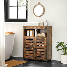 VASAGLE Armadietto da Bagno, Mobiletto Multiuso, Credenza a 4 Ripiani, Stile Rustico Chic, 60 x 30 x 80 cm, con Ante a Persiana, Scomparti, Ripiano Regolabile, Marrone Vintage BBK44BX
