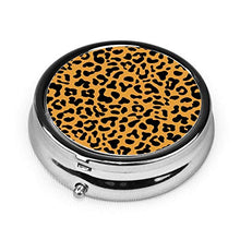Contenitore rotondo per pillole con stampa leopardo a 3 scomparti, in metallo, per medicina e vitamine, per viaggi all'aperto