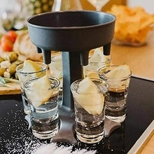 Distributore di 6 bicchierini e dispenser per riempire liquidi e bevande, con supporto per dispenser di vetro, per feste, cocktail, dispenser per liquori, giochi (rosa)