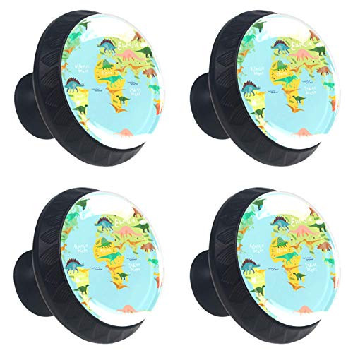 Set di 4 maniglie rotonde per armadio da cucina, credenza, cassettiera, cassettiera, con viti, per cucina, comò, armadietto, bagno, armadio, dinosauro mappa del mondo antico