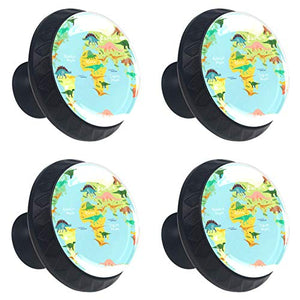 Set di 4 maniglie rotonde per armadio da cucina, credenza, cassettiera, cassettiera, con viti, per cucina, comò, armadietto, bagno, armadio, dinosauro mappa del mondo antico