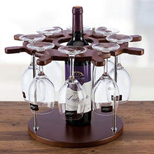 H-Porta Bottiglie da Vino 1 Bottiglia 8 Bicchieri di Vino Rack di Legno Forma Timone Brown
