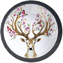 Corna di cervo dell'acquerello con fiori uccelli Pomelli per Porta Set di 4 Pomelli per Mobili Manopole per Cassetti Cucina Armadio Vetro