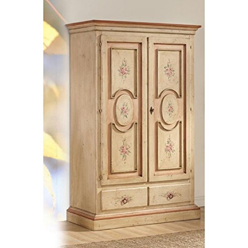 Estea Mobili - ARMADIO IN LEGNO MASSELLO AVORIO ANTICATO CON PROFILI E DECORATO A MANOL 128 P 60 H 200 - 461-A - Come foto