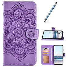 URFEDA Pelle Libretto Custodia Compatibile con Galaxy A11 Cover Libretto Portafoglio 3D Girasole Fiore Di Mandala Case Antiurto Cover Silicone Morbido Custodia Magnetico Taccuino Flip Custodia Viola