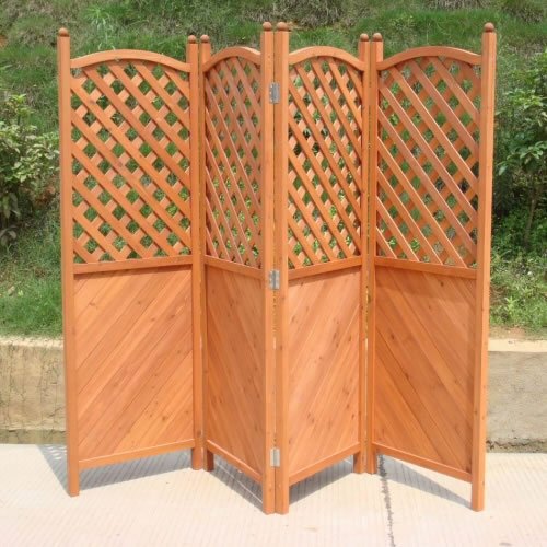 Trueshopping Paravento Patio Giardino 4 Pannelli in Legno (Mezza Griglia)