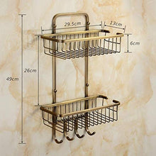 HYYDP Parete Porta Salviette Retro Ottone Spazzolato Bagno a Parete 2-Tier Cosmetici Rack Doccia Telaio Bagno Rack Appeso Cesto Staffa con Gancio Appeso