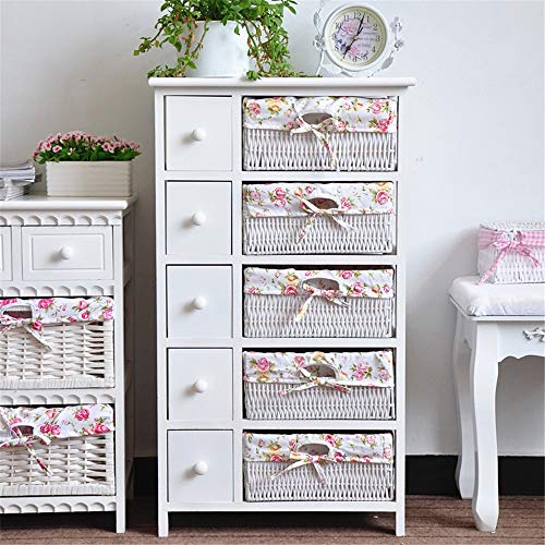Comodino Cassetti in legno Cestino in rattan Camera da letto Soggiorno Mobili for la casa Deposito Cassettiera Comodino bianco per Camera da Letto Soggiorno Casa ( Color : White , Size : Five floors )