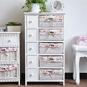 Comodino Cassetti in legno Cestino in rattan Camera da letto Soggiorno Mobili for la casa Deposito Cassettiera Comodino bianco per Camera da Letto Soggiorno Casa ( Color : White , Size : Five floors )