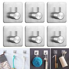 Ganci Autoadesivi in Acciaio Inossidabile Spazzolato, 6 Packs Porta Asciugamano Ganci Impermeabile e Olio-Prova, Gancio Accappatoio Appendiabiti per Bagno Cucina Senza Forare
