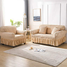 Copridivano Elasticizzato, Fodera per Divano Elasticizzato con Gonna Aderente, Copridivano 1/2/3/4 Posti, Tessuto Lavabile Seersucker Resistente Elastico. (Beige,4 Posti/Divano)