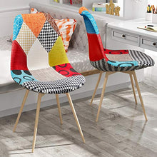 VADIM Set di 2 Sedie da Pranzo Scandinave, Sedie da Cucina Imbottite in Tessuto Patchwork, Sedie Design Solido con Gambe in Metallo, Rovere Imitazione¡­