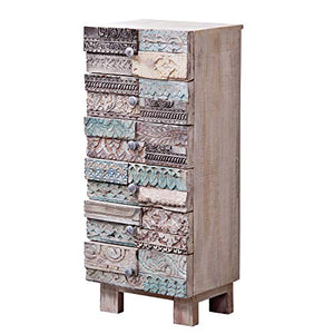 Casa Moro | Cassettiera indiana Ara, 47 x 35 x 110 cm (L x P x A), con parte frontale intagliata a mano in legno di mango massiccio, design puzzle | per una casa bella | CA021180
