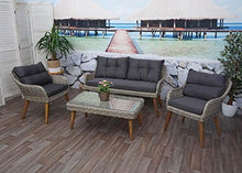 Mendler Salottino da Esterno HWC-H64 polyrattan Legno di Acacia Spun Poly Cuscini Grigio Scuro