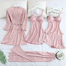 sohefia Set Pigiama 5 Pezzi in Seta Blush Set di Abiti da Notte Sexy Camicia da Notte in Pizzo da Donna M Rosa