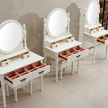Sgabello Imbottito,3 Cassetti,Moderno Toeletta Tavolo Cosmetici Scrivania Per Camera Da Letto Ragazze Donne,Bianco Arte Del Legno Tavolo Da Trucco Con Specchio Ovale-Bianco 80x45x155cm(31x18x61inch)