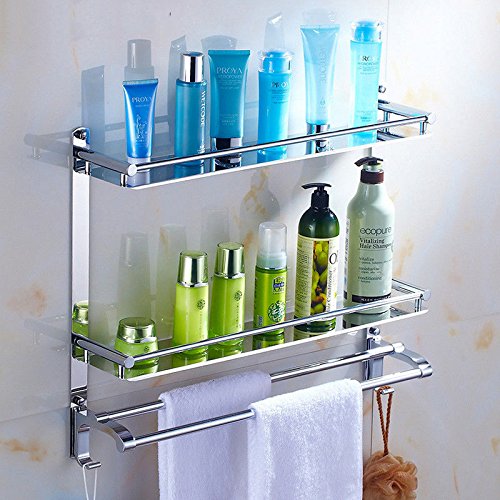 MBYW Portasciugamani Moderno Portasciugamani Elegante per Il Bagno di Moda Mensola da Bagno in Acciaio Inox pensile da Bagno portasciugamani da Bagno con 2 Ripiani portaoggetti da Bagno, 60 cm