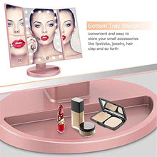 YXZQ Specchio per Il Trucco, ingrandimento 2X / 3X Specchio per Trucco Specchio per Tavolo da Trucco Triplo con Specchio a 21 luci a LED Interruttore a sensore tattile, Oro Rosa