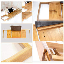 Vasca da Bagno Bamboo Tray Rack, Multifunzionale A Scomparsa 75-105cm Mensola per Doccia in Legno Massiccio Libreria iPad Staffa per Telefono Cellulare, Adatta al Bagno di Famiglia Dell'hotel