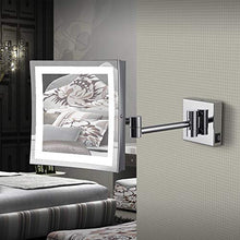 Aechoo, specchio da parete, da trucco o da barba. Specchio per bagno in hotel di lusso con luce LED per toeletta. Con superficie regolabile e allungabile, di forma quadrata con lati di 21,6 cm, ingrandimento 5x, finitura cromata