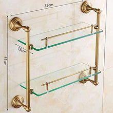 KAIXIN Bagno Doppio Ripiano, Ottone Mensola in Vetro Bagno Vasca da Bagno Cestino Portaoggetti Organizzatore Appeso a Doppia Parete Rettangolo Organizzatore da Bagno Accessori Hardware 41 * 43 Cm