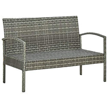 Tidyard Set Divani da Giardino 4 pz con Cuscini in Polyrattan Grigio,Salotto da Giardino,Set Mobili da Giardino,Tavolo Rettangoalre+Panca 2 Posti+2 Poltrone da Giardino per Esterno