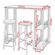 WOLTU Tavolo Alto da Bar con 2 Sgabelli Bancone per Cucina in Acciaio Legno BT25hei+BH130sz-2