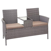 Mendler Divano Sofa per l'esterno Doppia Seduta con portavivande HWC-E24 polyrattan Grigio con Cuscini Avorio