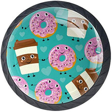 Cartoon Donut Drink Coffee Face Blue Pomelli per Porta Set di 4 Pomelli per Mobili Manopole per Cassetti Cucina Armadio Vetro