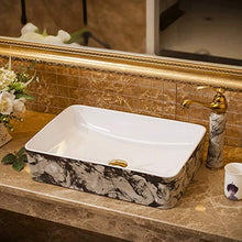 lilili Lavabo da Appoggio Lavabo Rettangolare in Stile Europeo Lavabo da Appoggio in Ceramica Jingdezhen Art Counter Top Lavello Antico in Porcellana 48x37x13cm (Color : No Accessories)