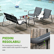 Outsunny Set Tavolino con Panchina e 2 Sedie da Giardino, Arredamento da Esterno in Metallo e Textilene, Nero