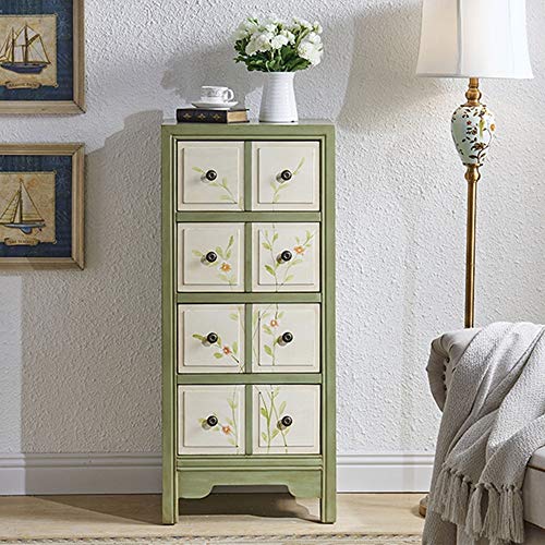 Heqianqian Cassettiera A Credenza di Legno Solido cassetto Governo di immagazzinaggio Entrata Bagagli Tre retrò Cassettiere for Camera Mobili per Camera da Letto (Color : Green, Size : 48x35x101cm)
