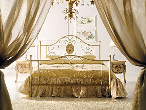 ARREDinITALY Letto Matrimoniale in Ferro BATTUTO Modello Lory Avorio