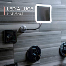 Fancii Specchio Ingranditore Flessibile 10x con Luce LED e Ventosa Potente - Specchio da Trucco Illuminato con Collo di Cigno - Specchio Cosmetico da Bagno (Mira +)