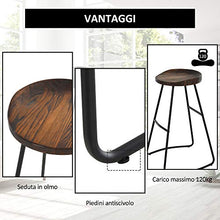homcom Set 2 Sgabelli Alti da Bar in Stile Industriale con Telaio in Acciaio Nero e Seduta Rotonda in Legno 49.5x44x71cm