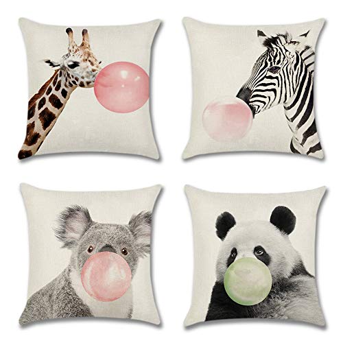 Artscope 4 Pack Federe per Cuscini Divano Cotone Biancheria Gettare Copricuscino Decorativo Caso Federa Cuscino Divano Auto Home Decor 45 x 45 cm (Gomma da Masticare Animale)