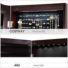 COSTWAY Armadietto Portagioie Specchiera per Gioielli con Chiave e Luci LED, Specchio Figura Intera da Terra, 160x41,5x37cm (Marrone)