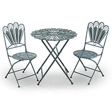 LONG-L Combinazione di Tavolo E Sedia da Giardino in Ferro Battuto 3 Pezzi Set|da Interno/Esterno Piuma di Pavone Tavoli Rotondi in Metallo Mobili da Bistrot Pieghevoli,Sedute da Giardino,Azzurro
