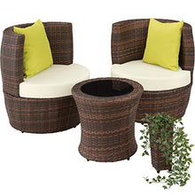 TecTake 800690 Set di Mobili da Giardino o Balkone Poli Rattan e Alluminio, Riponibile in Ovale Formato Salvaspazio, 2 Sedie + 1 Tavolo + 1 Vaso, con Cuscini - Colori Diversi (Marrone | No. 403140)