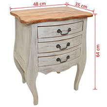 Festnight Comodino Stile Retro' Antico Elegante Bianco in Legno Massello di Recupero con 3 Pianni di Cassetti 48x35x64 cm da Camera da Letto Fatto a Mano