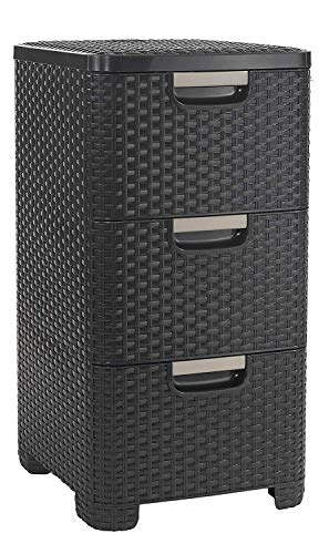 Curver 206313 Style - Cassettiera in polipropilene, aspetto in vimini, 3 x 14 L
