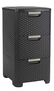 Curver 206313 Style - Cassettiera in polipropilene, aspetto in vimini, 3 x 14 L