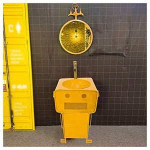 YRRA Autoportante Mobile Lavabo, Stile Industriale Ferro battuto Mobile Bagno con Rubinetto e Scarico, 21,6 x 17,7 x 33,4 Pollici,Giallo,with Mirror