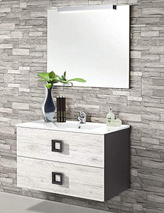 Mobile da bagno con lavabo sospeso - Componibile bagno sospeso 2 cassetti con maniglie in metallo, lavabo in ceramica e specchio con luce a Led. cm. 81 x 47 x 190h. Mobile di altissima qualit�. (STMB)