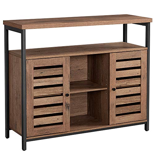 VASAGLE Armadio da Pavimento, Armadio da Cucina con Credenza e Ripiani, Ante a Persiana, per Sala da Pranzo, Soggiorno, Salotto, Camera da Letto, Marrone Nocciola e Nero LSC079B03