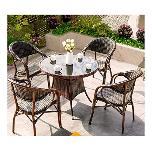 HLZY Tavolo in Vimini in Rattan mobili in Patio e Set Sedia, (4 Pezzi) Patio mobili Giardino Giardino mobili Set Tavolo Patio Rattan Tavolo da Pranzo Set da Tavolo in Vimini tavolino da caffè