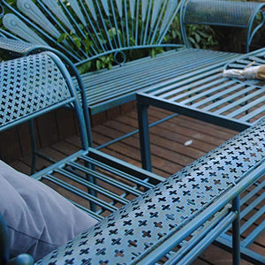 Terrazza parco panchina da giardino in metallo per esterni, Con schienale e bracciolo Antica panca doppia da balcone, Struttura ghisa Decorazione del portico del patio Combinazione di tavolo e sedi