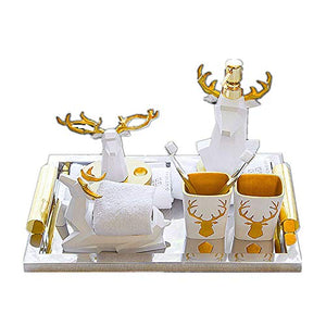JTKDL Set 6 Accessori Bagno Set Dispenser Sapone/Porta Spazzolino/Bicchiere/Portasapone/Vassoio,B